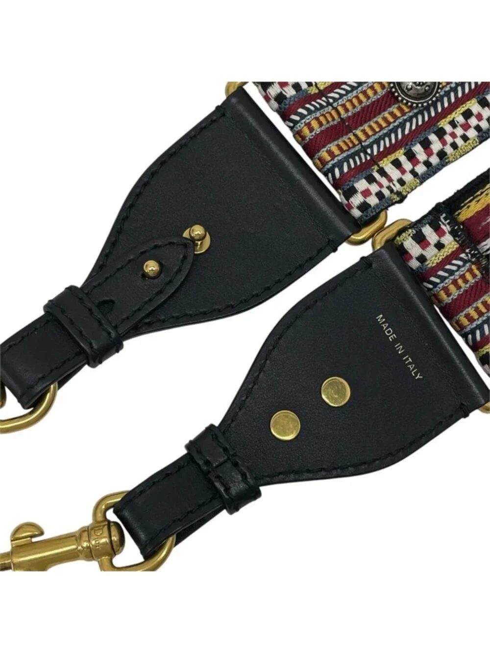 Dior Shoulder Strap Bag Canvas Leather Metal Black Gold Lightweight